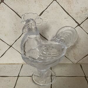 Vintage L.E. Smith Clear Glass Standing Rooster Candy Dish w/Lid Art Glass 9"